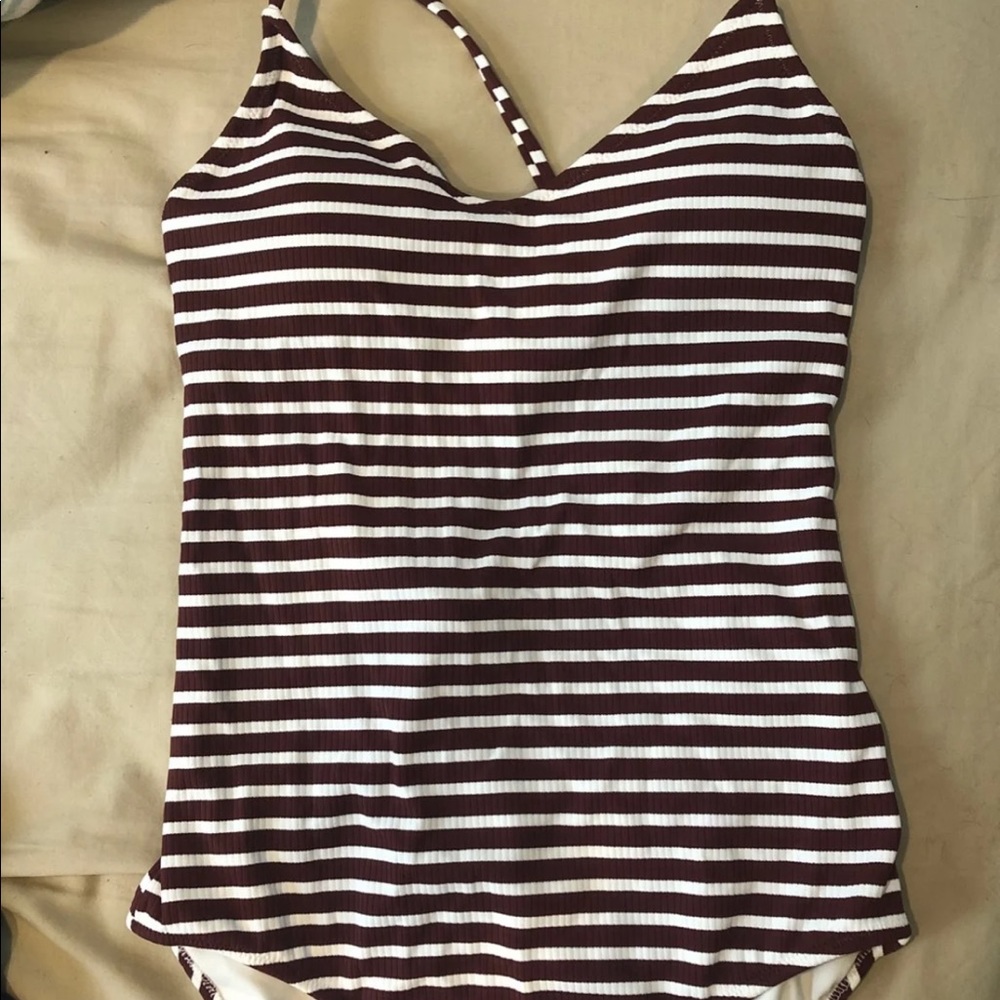 Maroon and white stripped Aerie one piece